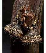 Black & Gold Plated Enamelled Dome Shaped Jhumkas