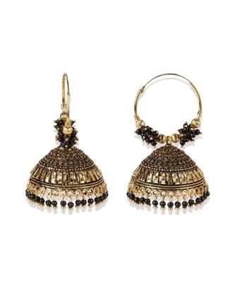 Black & Gold Plated Enamelled Dome Shaped Jhumkas 2