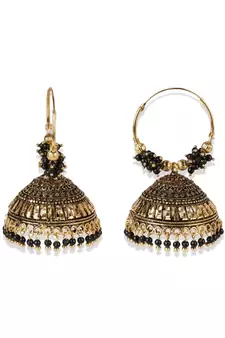 Black & Gold Plated Enamelled Dome Shaped Jhumkas