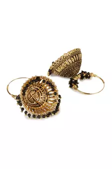 Black & Gold Plated Enamelled Dome Shaped Jhumkas