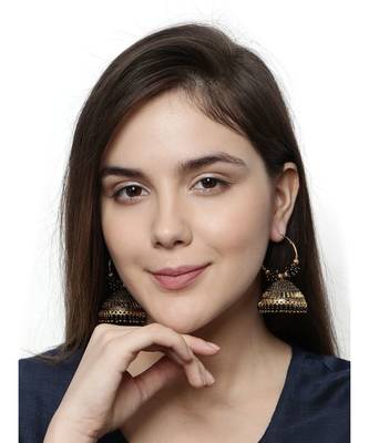 Black & Gold Plated Enamelled Dome Shaped Jhumkas 4