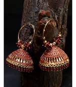 Maroon & Gold Plated Enamelled Dome Shaped Jhumkas