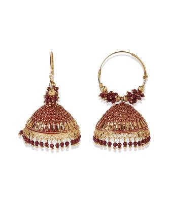 Maroon & Gold Plated Enamelled Dome Shaped Jhumkas 2
