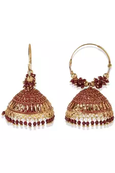 Maroon & Gold Plated Enamelled Dome Shaped Jhumkas