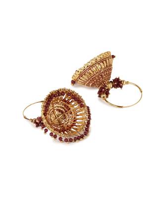 Maroon & Gold Plated Enamelled Dome Shaped Jhumkas 3