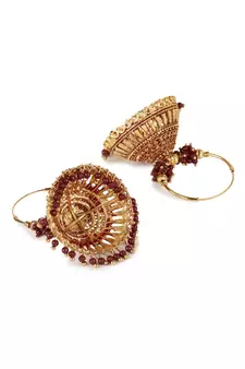 Maroon & Gold Plated Enamelled Dome Shaped Jhumkas