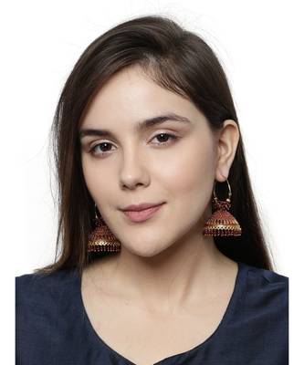 Maroon & Gold Plated Enamelled Dome Shaped Jhumkas 4