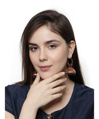 Maroon & Gold Plated Enamelled Dome Shaped Jhumkas 5