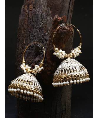 White & Gold Plated Enamelled Dome Shaped Jhumkas 1