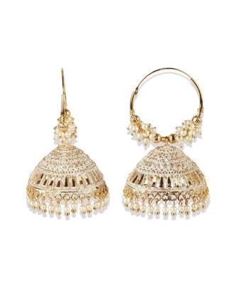 White & Gold Plated Enamelled Dome Shaped Jhumkas 2