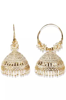 White & Gold Plated Enamelled Dome Shaped Jhumkas
