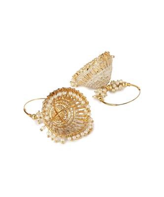 White & Gold Plated Enamelled Dome Shaped Jhumkas 3