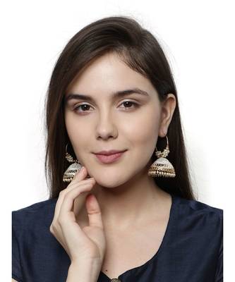 White & Gold Plated Enamelled Dome Shaped Jhumkas 6