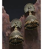 Gold Plated & Black Enamelled Peacock Shaped Jhumkas