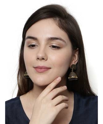 Gold Plated & Black Enamelled Peacock Shaped Jhumkas 4