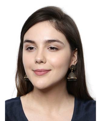 Gold Plated & Black Enamelled Peacock Shaped Jhumkas 6