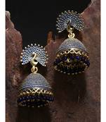 Gold Plated & Blue Enamelled Peacock Shaped Jhumkas