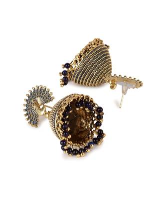 Gold Plated & Blue Enamelled Peacock Shaped Jhumkas 4