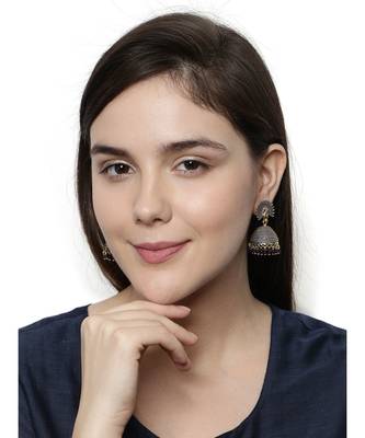 Gold Plated & Blue Enamelled Peacock Shaped Jhumkas 5