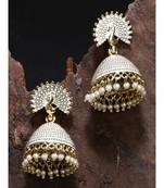 Gold plated & White Peacock Shaped Enamelled Jhumkas