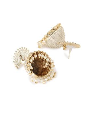 Gold plated & White Peacock Shaped Enamelled Jhumkas 3