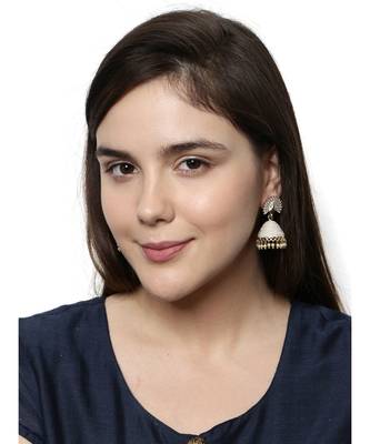 Gold plated & White Peacock Shaped Enamelled Jhumkas 4