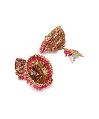 Gold Plated & Pink Enamelled Dome Shaped Jhumkas 3