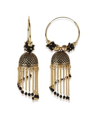 Black & Gold Plated Enamelled Dome Shaped Jhumkas 2