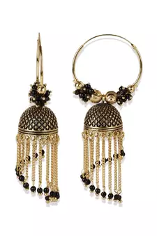 Black & Gold Plated Enamelled Dome Shaped Jhumkas