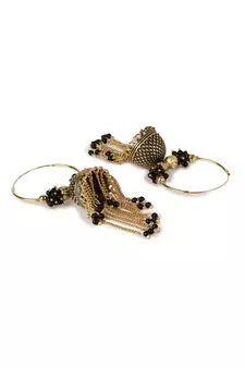 Black & Gold Plated Enamelled Dome Shaped Jhumkas