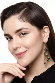 Black & Gold Plated Enamelled Dome Shaped Jhumkas