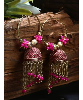 Pink & Gold Plated Enamelled Dome Shaped Jhumkas 1