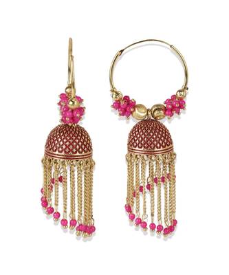 Pink & Gold Plated Enamelled Dome Shaped Jhumkas 2