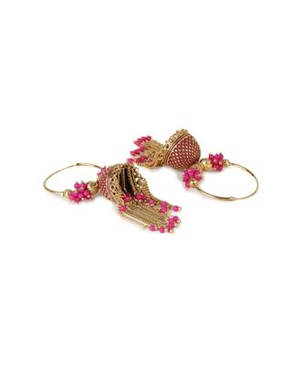 Pink & Gold Plated Enamelled Dome Shaped Jhumkas 3