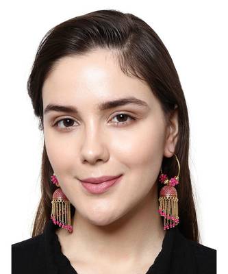 Pink & Gold Plated Enamelled Dome Shaped Jhumkas 4