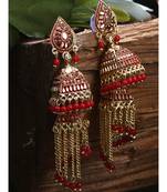 Red & Gold Plated Enamelled Dome Shaped Jhumkas