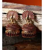 Maroon & Gold Plated Enamelled Dome Shaped Jhumkas