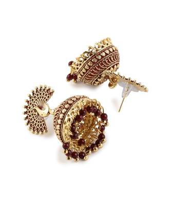 Maroon & Gold Plated Enamelled Dome Shaped Jhumkas 3