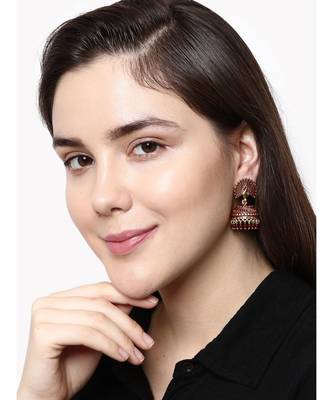 Maroon & Gold Plated Enamelled Dome Shaped Jhumkas 4