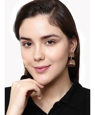 Maroon & Gold Plated Enamelled Dome Shaped Jhumkas 6