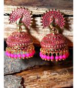 Pink & Gold Plated Enamelled Dome Shaped Jhumkas