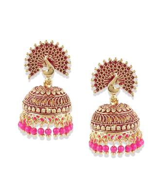 Pink & Gold Plated Enamelled Dome Shaped Jhumkas 2