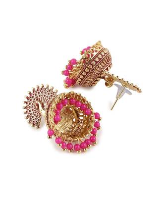 Pink & Gold Plated Enamelled Dome Shaped Jhumkas 3