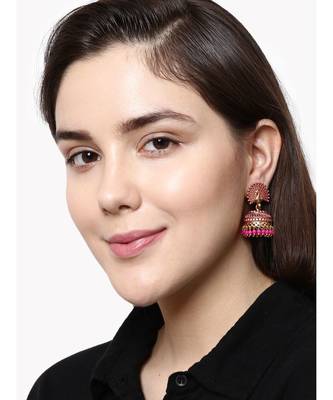 Pink & Gold Plated Enamelled Dome Shaped Jhumkas 4