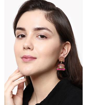 Pink & Gold Plated Enamelled Dome Shaped Jhumkas 5