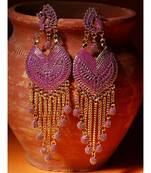 Pink & Gold Plated Enamelled Peacock Shaped Drop Earrings