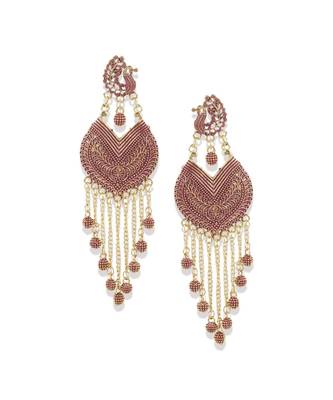 Pink & Gold Plated Enamelled Peacock Shaped Drop Earrings 2