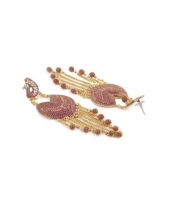 Pink & Gold Plated Enamelled Peacock Shaped Drop Earrings 3