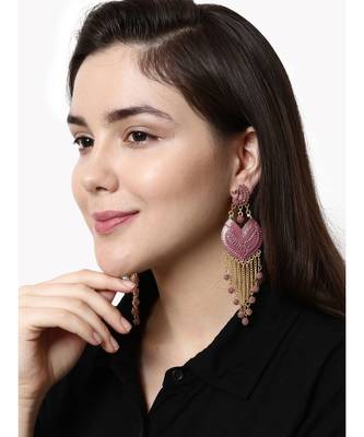Pink & Gold Plated Enamelled Peacock Shaped Drop Earrings 6