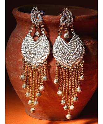 White & Gold Plated Enamelled Peacock Shaped Drop Earrings 1
